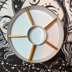 Round White and Gold Serving Tray with Center Dip Bowl